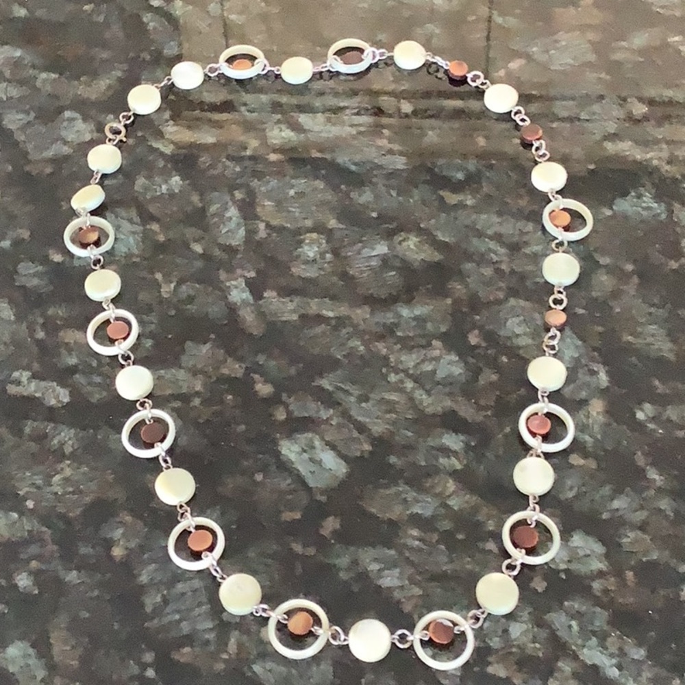 Unique Cream and Brown Circle Beaded Long Necklace